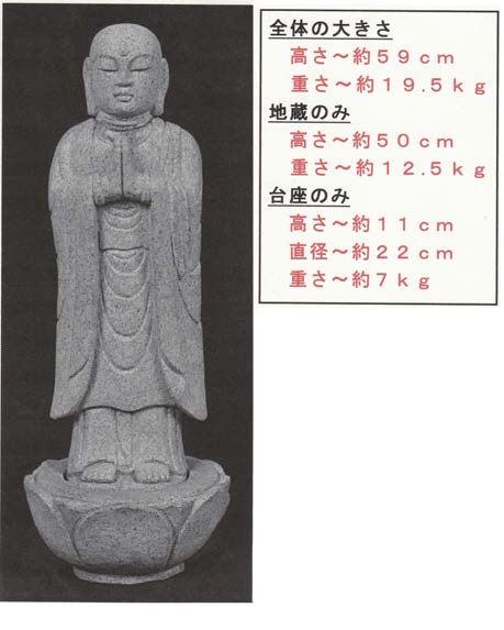 仙川对岸发现的地藏像实物照片。警视厅传单公开的地藏像照片及尺寸。它于案后在河边被发现，未确认与命案有关，不是案发屋内遗留物。